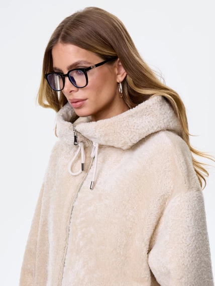 Длинная дубленка из астрагана с капюшоном для женщин премиум класса 2059, бежевая, размер 44, артикул 64120-3