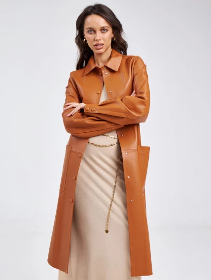 Кожаное женское платье рубашка из натуральной кожи премиум класса 04, виски, размер 48, артикул 23190-0