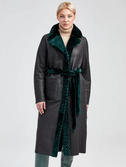 Зимний комплект женский: Дубленка 2003 + Брюки 03, зеленый/оливковый, р. 46, арт. 111307-5