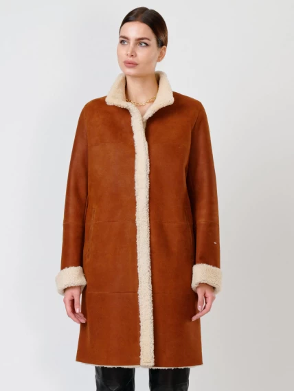 Зимний комплект женский: Дубленка 202 + Брюки 03, табачный/черный, р. 46, арт. 111320-1