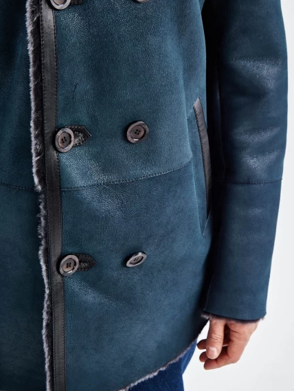 Дубленка двубортная классическая мужская 422, синяя, размер 60, артикул 70490-2