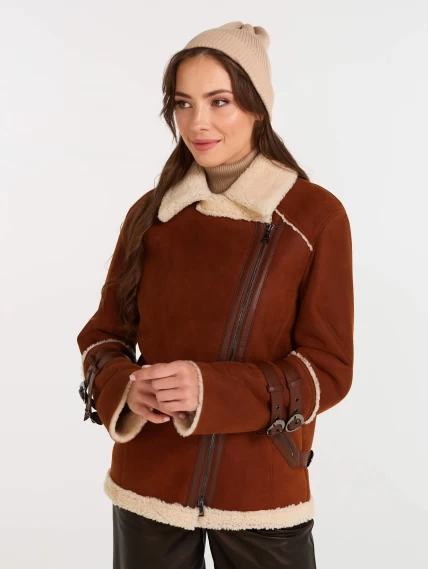 Женская короткая дубленка косуха из керли 290, табачно-рыжая, размер 44, артикул 61310-2