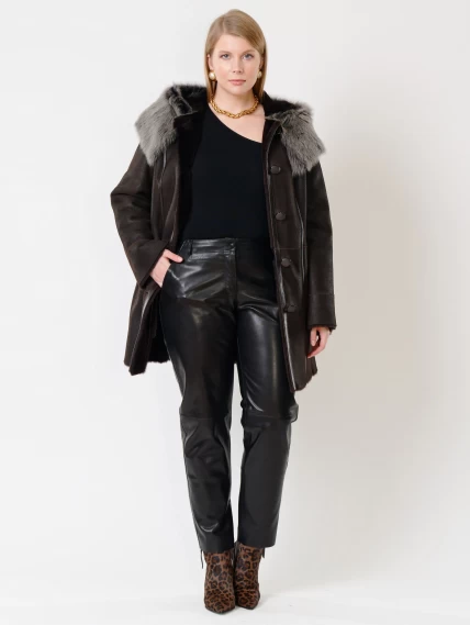 Женская дубленка с капюшоном из тосканы 270, коричневая, размер 66, артикул 14720-3