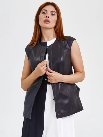 Женский жилет из натуральной кожи премиум класса 04, черный, размер 50, артикул 91720-5