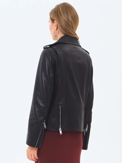 Кожаная женская куртка косуха с поясом премиум класса 3078, черная, размер 44, артикул 24510-5