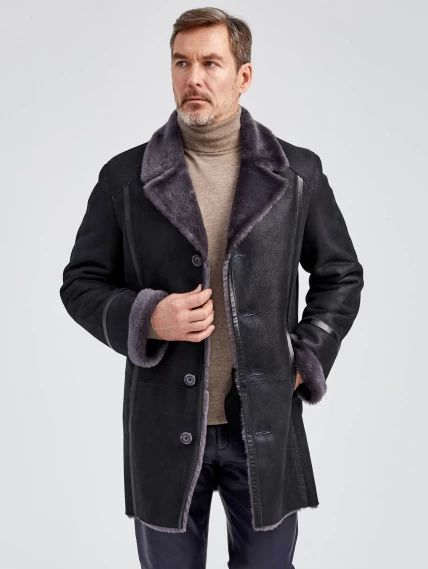 Зимний комплект мужской: Дубленка Леон + Брюки 01, черный/синий, р. 48, артикул 140350-3
