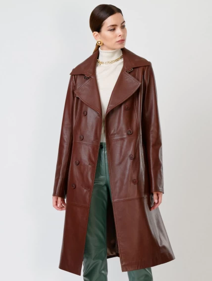 Кожаный комплект женский: Плащ 3003 + Брюки 03, ореховый/оливковый, р. 46, арт. 111133-4