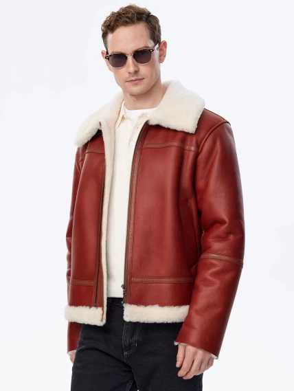 Короткая мужская дубленка пилот премиум класса 430, коньячная, размер 52, артикул 70770-2