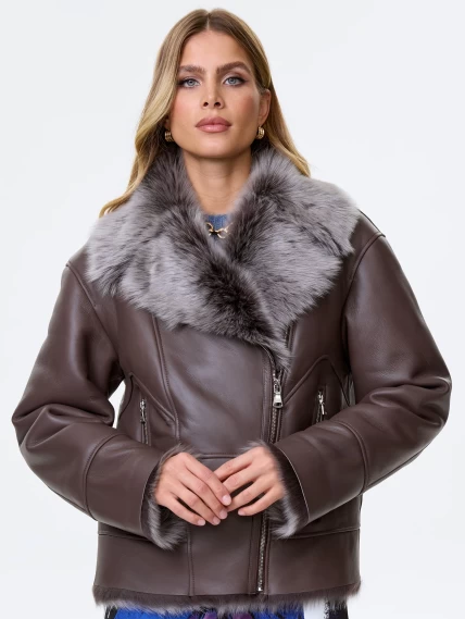 Короткое женское полупальто из натуральной овчины тоскана премиум класса 2049, коричневое, размер 48, артикул 64420-4
