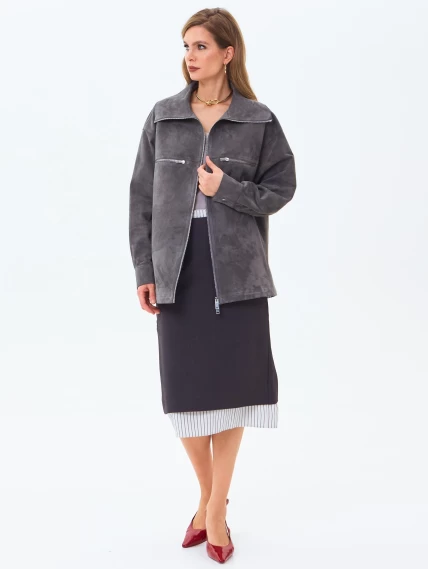 Удлиненная женская замшевая куртка премиум класса 3084з, серая, размер 46, артикул 24680-6