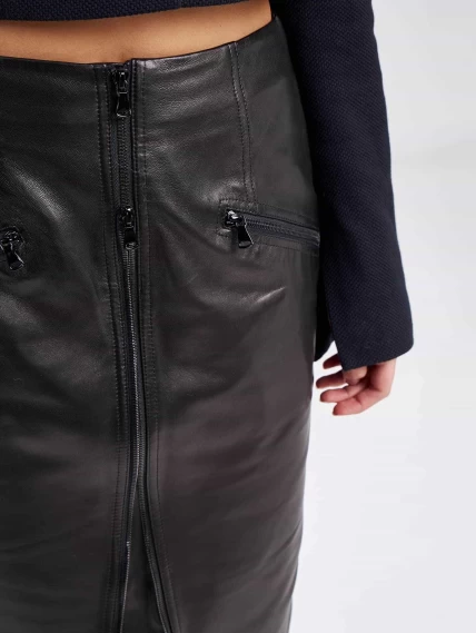 Модная женская кожаная юбка 13, черная, размер 44, артикул 85930-2