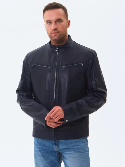 Кожаная куртка мужская 507, синяя, размер 50, артикул 28600-0