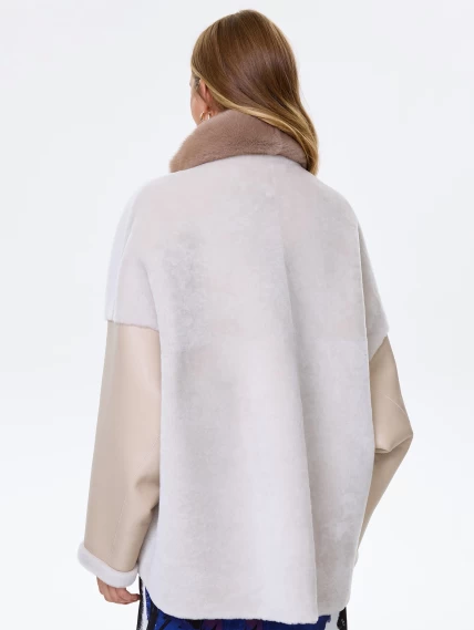 Женское полупальто из натуральной овчины с норковым воротником премиум класса 2034, бежевое, размер 52, артикул 64400-5