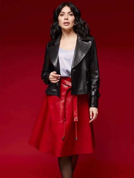 Кожаная расклешенная юбка из натуральной кожи 01рс, красная, размер 52, артикул 85141-2