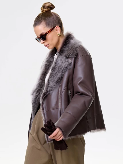 Короткая женская дубленка из тосканы премиум класса 2049, коричневая, размер 48, артикул 64200-3