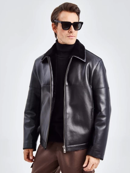 Короткая мужская дубленка премиум класса 140(пр), черная, размер 52, артикул 71420-0