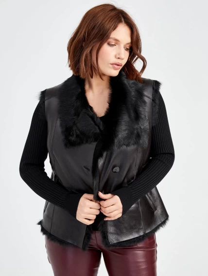 Демисезонный комплект женский: Меховой жилет 06 _1 + Брюки 02, черный/бордовый, р. 44, арт. 111350-5