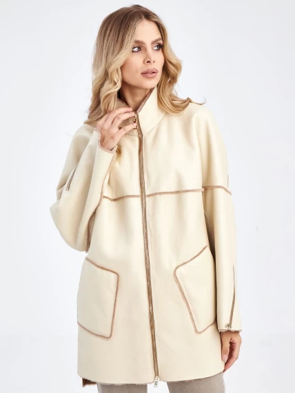 Женская дубленка оверсайз на молнии премиум класса 2036, бежевая, размер 48, артикул 62900-0