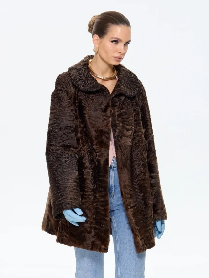Женская шуба из меха каракульчи Елизавета, коричневая, размер 56, артикул 65590-6