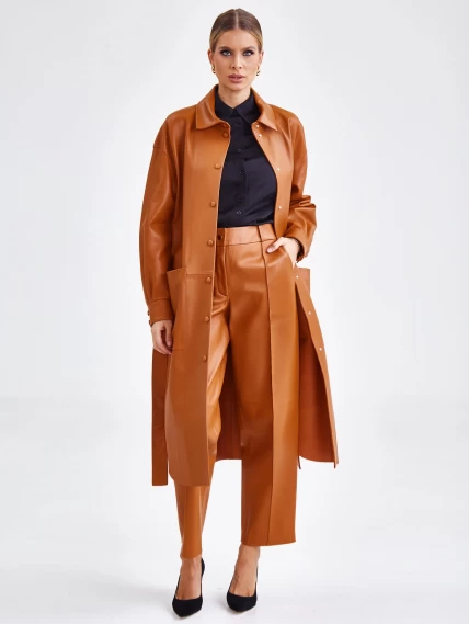 Женский кожаный плащ рубашка премиум класса 04, виски, размер 48, артикул 25710-1