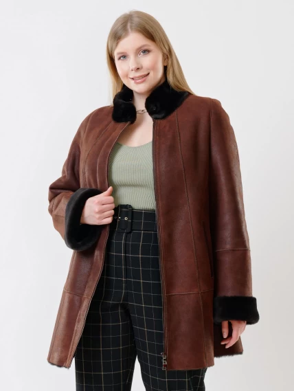 Женская дубленка на молнии с воротником стойкой 267, виски, размер 44, артикул 61170-0