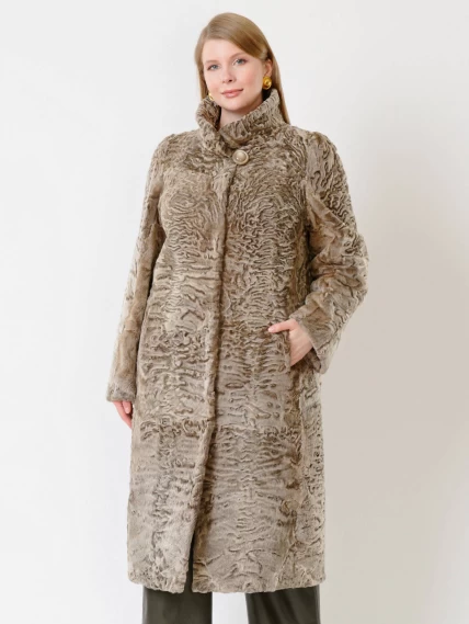 Зимний комплект женский: Шуба из каракуля Надежда + Брюки 06, бежевый/оливковый, р. 52, арт. 111372-4
