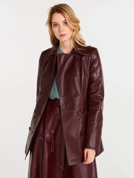 Женский утепленный кожаный двубортный френч 309ш, бордовый, размер 48, артикул 90600-0