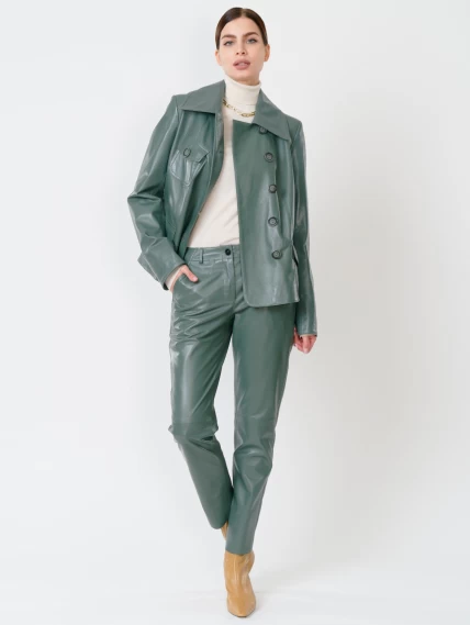 Кожаная куртка пиджак женская 302, оливковый, размер 46, артикул 90800-3