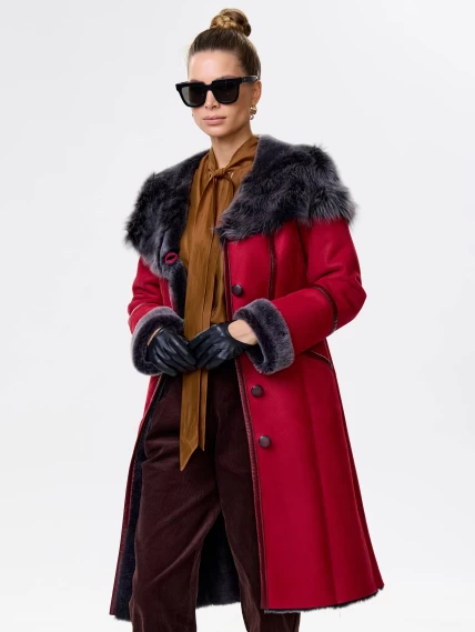 Женская дубленка с капюшоном из тосканы 263, красная, размер 54, артикул 61931-0