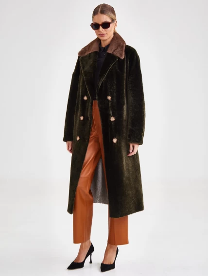 Двусторонняя двубортная женская шуба из астрагана с мехом норки премиум класса 2017, хаки, размер 48, артикул 62790-0