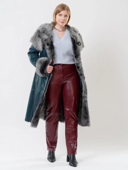 Длинная дубленка из тосканы с капюшоном для женщин 132, синяя, размер 44, артикул 62110-4