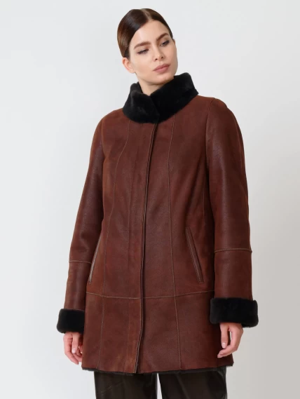Женская дубленка на молнии с воротником стойкой 267, виски, размер 44, артикул 61822-6