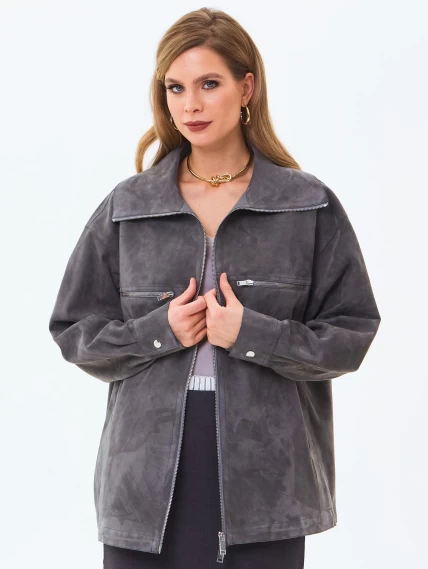 Удлиненная женская замшевая куртка премиум класса 3084з, серая, размер 46, артикул 24680-4