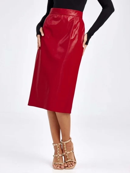 Женские кожаная юбка из экокожи 4540009, красная, размер 44, артикул 85740-1