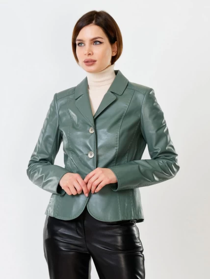 Оливковый кожаный женский пиджак премиум класса 316рс, размер 44, артикул 90250-6