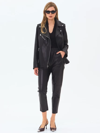 Кожаная женская куртка косуха премиум класса 3079, черная, размер 50, артикул 24650-1