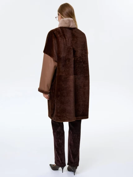 Женское полупальто из натуральной овчины с норковым воротником премиум класса 2038, коричневое, размер 46, артикул 64260-6