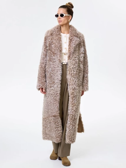 Длинная женская дубленка из натуральной овчины тиградо премиум класса 2023, бежевая, размер 44, артикул 64550-6