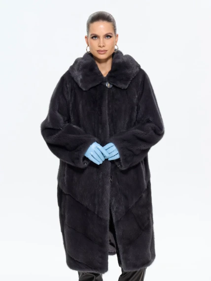 Женская норковая шуба с капюшоном М-101-9- 708, графитовая, размер 52, артикул 65370-2