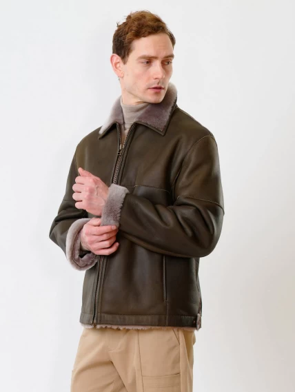 Короткая мужская дубленка 140, оливковая, размер 44, артикул 70230-6