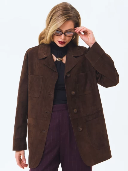 Женский замшевый пиджак премиум класса 3092з, коричневый, размер 44, артикул 24640-3