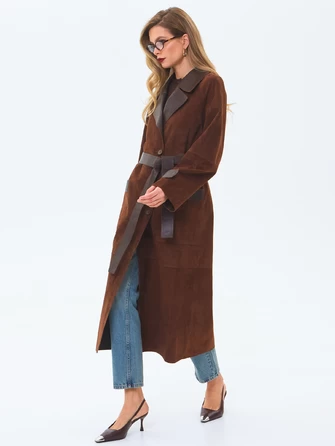 Длинный женский замшевый плащ премиум класса 3083з-1