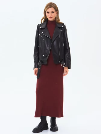 Кожаная женская куртка косуха с поясом премиум класса 3078-1