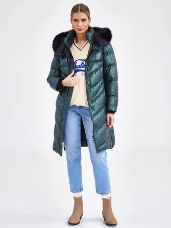 Женское стеганое кожаное пальто с меховым капюшоном премиум класса 3048-0