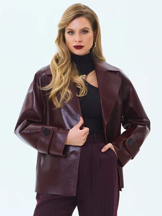 Бордовый кожаный женский пиджак премиум класса 3097-0