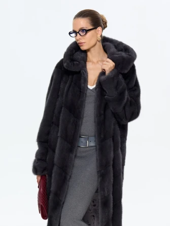 Длинная женская норковая шуба с капюшоном Москвичка-132-0