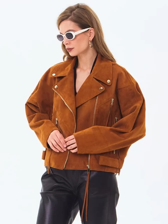 Замшевая короткая куртка косуха для женщин премиум класса 3051з-0