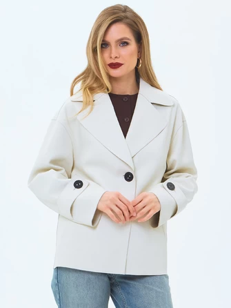Белый кожаный женский пиджак премиум класса 3097-1