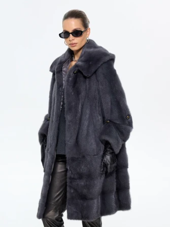 Женская шуба из меха норки с капюшоном М-101-3- 319-0