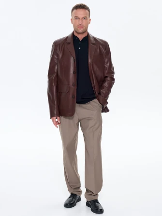 Коричневый мужской кожаный пиджак 530-1